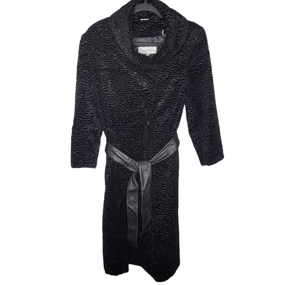 Calvin Klein Faux Fur Faux Leather Full Length Women's Coat in Black Size XS